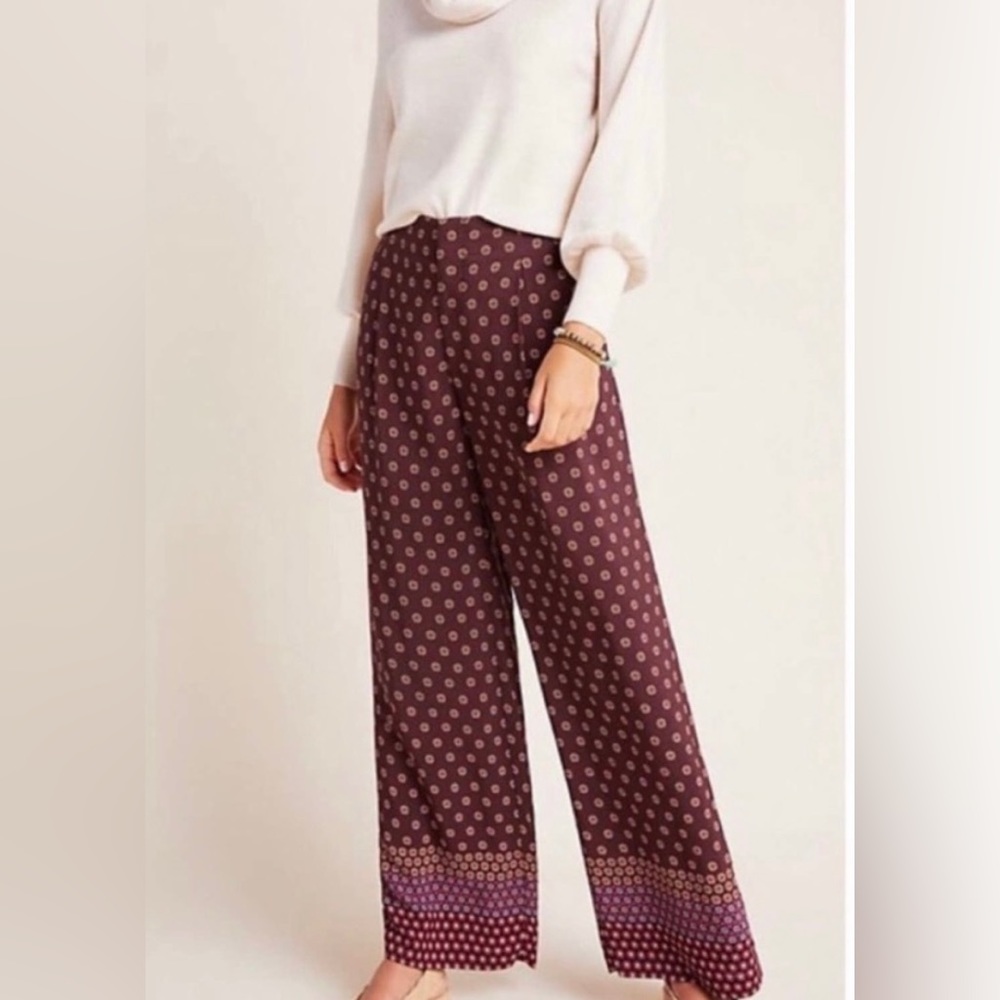 NWT Anthropologie Crimson and Cream Wide Leg High-Wasted Pants